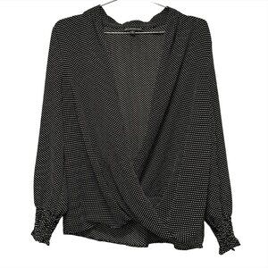 ADRIANNA PAPELL Polka Dot Wrap Blouse - Medium -‎ black and white polkadot - EUC